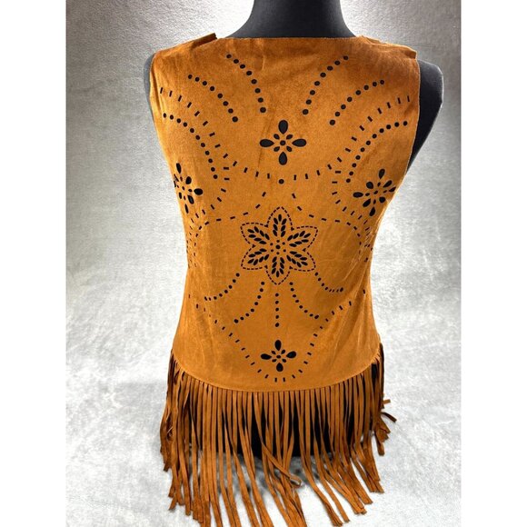Relish Noless Faux Suede Fringe Vest Womens Small Brown Open Front Hippie - Picture 2 of 9